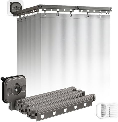 Cortina De Ducha Sin Taladrar Con Ventosa, Barra Cortina Ducha Con Ángulo Ajustable, Cortina Baño Fijación Con Ventosa, Impermeable Antimoho Para Esquinaesquina, Baño(negro,4 Pieghe)