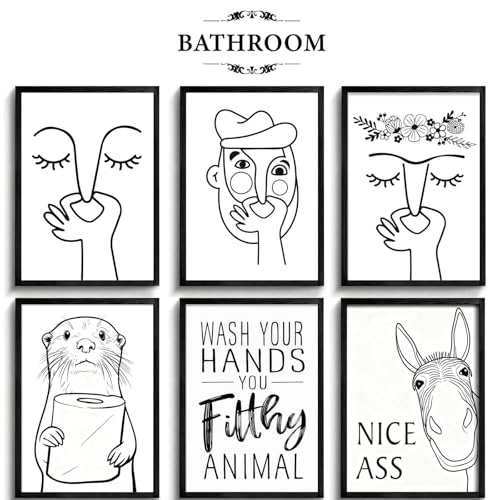 6 PCS Reusable Bathroom Wall Decor Stencils - Funny Toilet Decor DIY Plastic Painting Stencils for Walls, Wood&Canvas. Craft Drawing Templates | Modern Minimalist Bathroom Art & Custom Sign Making Kit