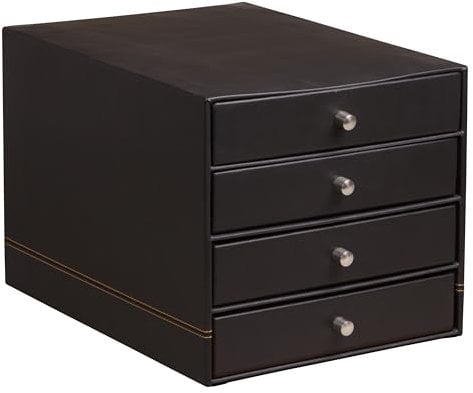 Rhodia 118866C Schubladenbox (mit 4 Schubladen, 24,8 x 32,7 x 22,8 cm, aus italienischem Kunstleder, ideal für Ihre Organisation, elegant und stabil) schwarz