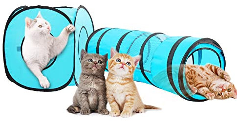 Pawise 2-in-1 Katzenspielzeug Set | Klappbarer Tunnel & Würfel für drinnen & draußen – Weiches Kriechspielzeug für aktive Katzen