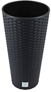 Prosperplast Maceta redonda Rato Tubus de 25 cm, color negro, estilo ratán, para exteriores, 1,4 kg