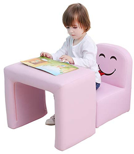 Multifunktional Kinder Sessel, Mode Life Kids Set Stuhl und Tisch/Hocker mit Funny Smile Face für Jungen und Mädchen (Rosa)