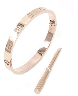Luxury Gold-Plated Stainless Steel Simple Style Love Bangle Bracelet for Women Men (Rose in size 19)