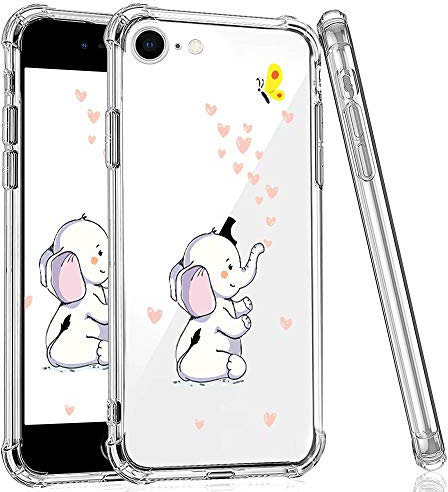 CAROKI for iPhone SE 3 2022 Clear Case, [Anti-Yellowing] with Cute Elephant Pattern for iPhone 7/8 Clear Case Bumper Protective Shockproof Soft Silicon Cover Case for iPhone 7/8/SE2/SE 3 2022