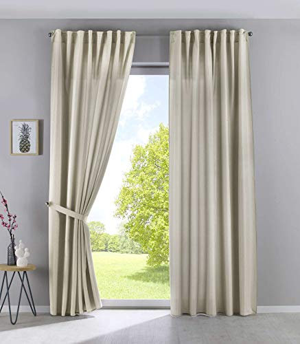 2er Set Vorhänge Verdeckte Schlaufen Cationic »JENA« HxB 225x140 cm Sand Blickdicht Leinen Optik Gardinen Meliert Gardinenband mit Raffhalter, 2019037-2