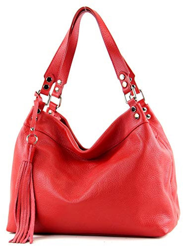 modamoda de T201 Damen Leder Schultertasche Handtasche handmade in Italy, Farbe:Rot