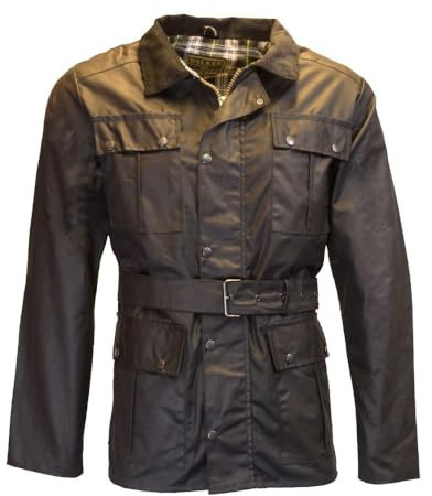 WALKER AND HAWKES Grafton – herr motorcykeljacka med bälte – vattentät och vaxad – 4 fickor, svart, 3XL