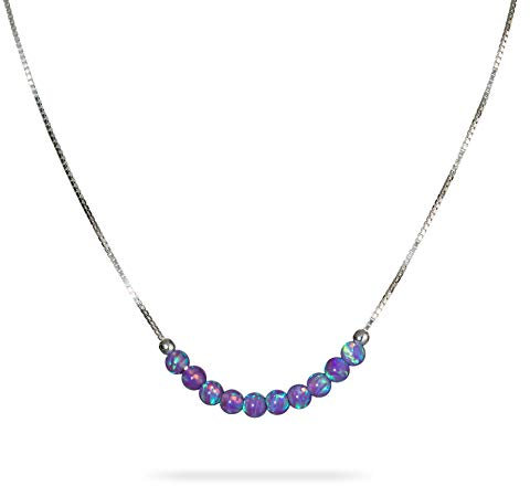 White Opal Beaded Halskette Winzige 3mm Opal Bead Minimalist Jewelry 14 Karat Gold gefüllte Box Kette 16 Zoll + Verlängerung Geschenk Frauen Mädchen Halskette (Purple Opal, Silber)