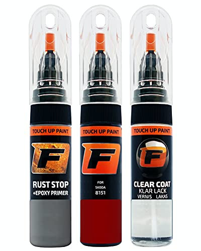 FIRANTO Lackstift Autolack Reparaturset für Skoda 8151 Cervena Corrida/Corrida Rot - 3-in-1 Autolack Kratzer Reparaturstift 15ml Grundierung, Klarlack