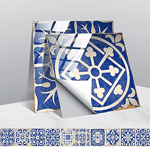 Hiseng 30 Pièces Stickers Muraux Autocollants pour Carrelage en Céramique et Marbre, Salle de Bains et Cuisine Sticker, Hiser Bohême Monaco Mosaïque Imperméables Décoration (Bleu Ancien,10x10cm)