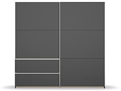 Rauch Armoire à Portes Coulissantes Meubles Sevilla, Gris Métallisé, Poignées en Aluminium, 2 Portes, avec 2 Tringles à Linge, 3 Étagères Lxhxp 218X210X59 cm