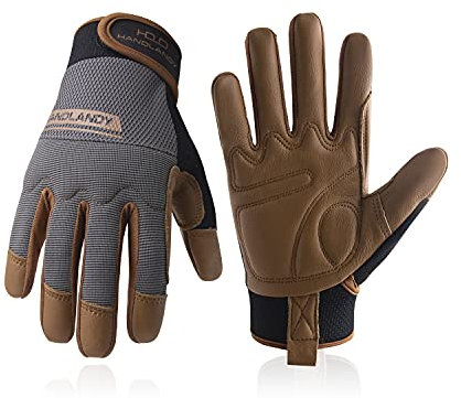HLDD HANDLANDY Leder Arbeitshandschuhe für Herren und Damen, Utility Safety Arbeitshandschuhe, Mechaniker Fahrer Gartenhandschuhe mit Rindsleder-Innenhand (XL, Braun)