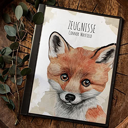 Zeugnismappe mit 20 Folien Fuchs Füchschen Fuchsbaby Junges Jungtier personalisierbar Schulanfang Schulanfänger Einschulung Wunschname Name zm05 - ausgewählte Größe: *Zeugnismappe 20 Folien*