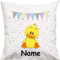 Kuschelkissen Tiermotiv Ente mit Wunschnamen Wimpelkette, Kinderzimmer Kuscheln, Kopfkissen Dekokissen mit Füllung, Größe 40X40cm, Farbe weiß