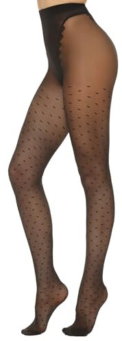 MANZI Damen Strumpfhose Mit Muster Schwarz Elastisch Transparent Feinstrumpfhose,Herzmuster