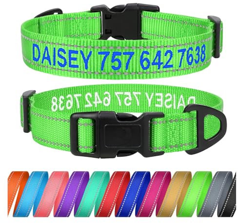 TagME Personalisierte Hundehalsband für Große Hund Mit Gestickten, Reflektierendes Nylon Hundehalsband Mit Pet Name & Telefonnummer, Grün XL
