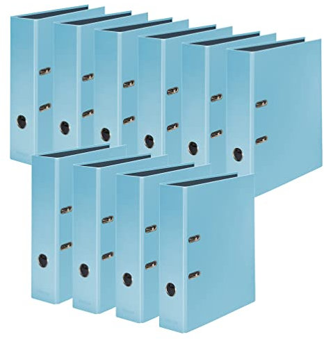 Original Falken 10er Pack PastellColor-Ordner. Made in Germany. 8 cm breit DIN A4 Pastell-Farbe Himmel-Blau Ringordner Aktenordner Briefordner Büroordner Plastikordner Schlitzordner Motivordner