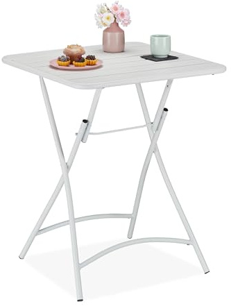 Relaxdays Side Garden, H x W x D: 74 x 59 x 59 cm, Weatherproof Table, Folding Tray, Metal, White, Steel