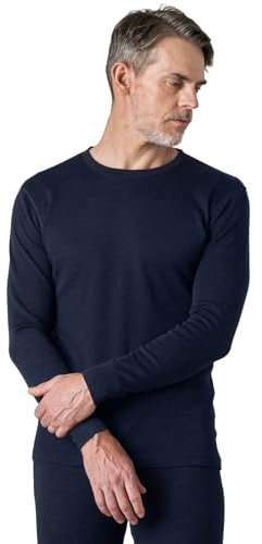 LAPASA Herren 100% Merinowolle Thermo Unterhemd, Premium Merino Wolle Unterwäsche Oberteile Langarmshirt M29 Navy, M