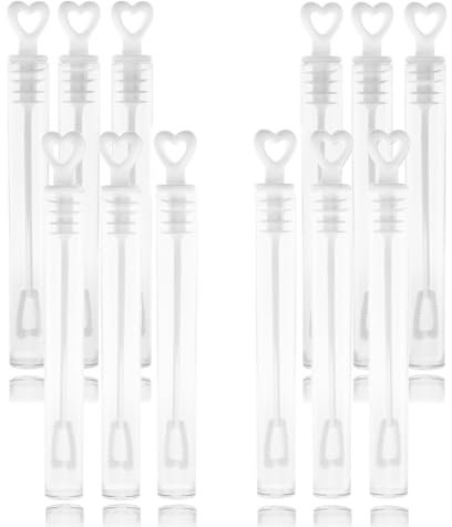12 Mini Heart Bubble Tubes With 4ml Bubble Liquid Solution and Blow Wands, Weddings favours, Parties, Celebrations, Children’s Birthday Party Bag Fillers, Kids Toys (White Heart 12 Pack)