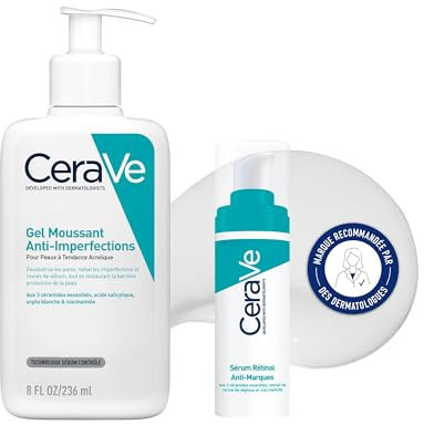 CeraVe Set mit CeraVe Porentiefe Reinigung und Hautbilderneuerndes Retinol Serum, Pflegeset zur Reinigung der Haut und Milderung von Aknemalen, Für fettige, unreine Haut, 236ml + 30ml