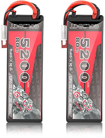 GOLDBAT 5200mAh 7.4V 80C 2S RC LiPo Battery Hard Case with Deans Plug for RC Evader BX Car RC Truck RC Truggy Racing (2 Packs)