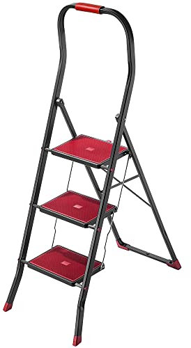 KADAX Escabeau Pliable avec Main Courante, Échelle à Structure Robuste et Sécurisée pour Un Accès Facile et Confortable aux Hauteurs (3 Marches)