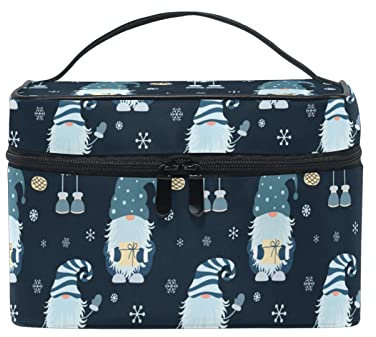 ODAWA Makeup Bag Portable Waterproof Storage Purse Travel Organizer Bag for Women Girls Gift, Christmas Pattern Gnome Snowflakes