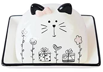 Beurrier en Céramique Dessin animé européen et américain Mignon Chat en céramique Beurre Cuisine boîte de Rangement Maison Service à thé décoration en céramique Ornements