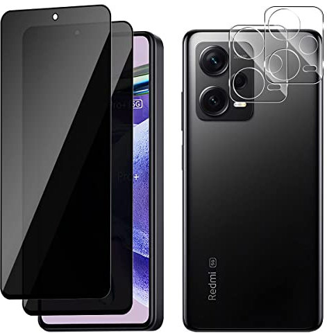 Vanrain 2+2 Piezas Protector de Pantalla Privacidad para Redmi Note 12 Pro Plus 5G, Cristal Templado y Protector Cámara