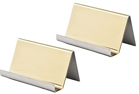 QICSTELAR Visitenkartenhalter/Visitenkartenständer im rostfreier Stahl,2 Pcs Edelstahl Visitenkartenhalter/Visitenkartenständer Schreibtisch für Namenskarte, Büroschreibtisch, Hotelempfang (2-gold)