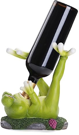 Frog Wine Bottle Holder, Funny Frog Statue Single Wine Bottle Rack Animal Wine Rack Set of 1, Wine Accessories for Party Tabletop Countertops Kitchen Decoration, Gifts for Mom/Grandma/Collectors