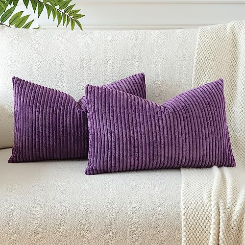 JOTOM 2er Set Cord Kissenbezüge Kissenhülle Dekorative Zierkissen Sofakissen Couchkissen Dekokissen Kissenbezug Deko Kissenhülle für Sofa Wohnzimmer 30x50cm Lila