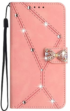 Hülle Case für Samsung Galaxy A34 5G Glitzer Bling Strass Schmetterling Diamant Handyhülle für Samsung Galaxy A34 5G Flip Schutzhülle mit Standfunktion Handytasche Schutz Handyhülle Mädchen,Rosa