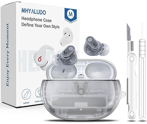MHYALUDO Custodia per Beat Studio Buds Plus (2023) / Beat Studio Buds 2021, Custodia Protettiva Antiurto di Grado Militare Trasparente in TPU Morbido con Penna per la Pulizia, Nero