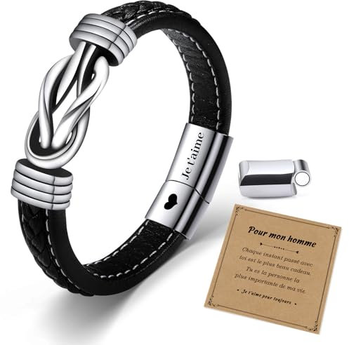 SUNSH Bracelet Homme, Cadeau Homme, Idee Cadeau Homme Original, Bracelet Cuir Homme pour Mari Petit Ami, Cadeaux Anniversaire Saint Valentin Noel-Je T'aime Homme