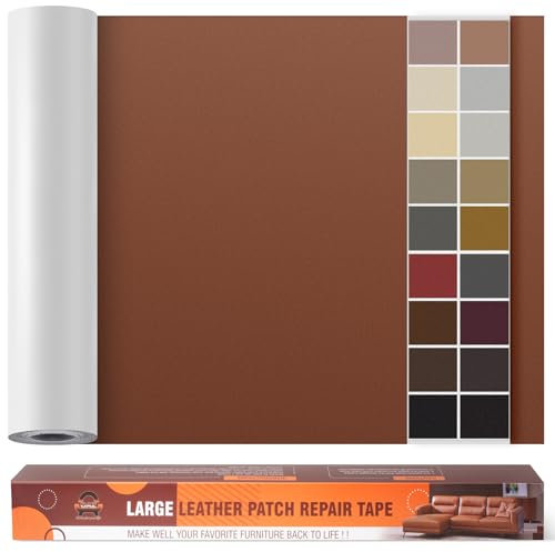 Kunstleder Selbstklebend Leder Reparatur Set, 60 x 300 cm Lederflicken Selbstklebend Leder Flicken Patch Kit für Autositze, Sofa, Jacken, Taschen, Bürostuhl, Motorradsitze (Glatt Braun)
