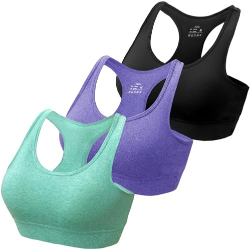 HBselect Sport BH Bustier Damen Bralette Nathloser mit Polstern Sportbekleidung Baumwolle ohne Bügel atmungsaktiv Joggen Yoga Jumping Fitness Schwarz Lila Grün XL