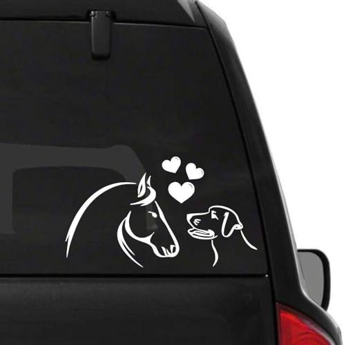 Rakelfix Pferd & Hund verliebt mit Herzen ab 25cm Aufkleber Autoaufkleber Sticker Tierliebe