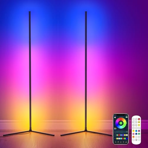 CS COSDDI LED Stehlampe Smart, LED Stehlampe Wohnzimmer, 150cm Stehlampe Dimmbar mit Fernbedienung und APP, 16 Millionen Farben, Musikmodi, DIY-Modus & Timing, Ecklampe Smart für Schlafzimmer, Gaming
