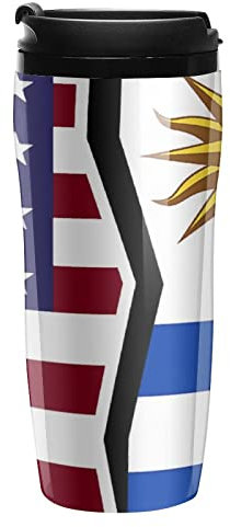 Tazas de café con la bandera de Estados Unidos y Uruguay con tapas, de plástico de doble pared, taza de café extraíble para bebidas de 350 ml