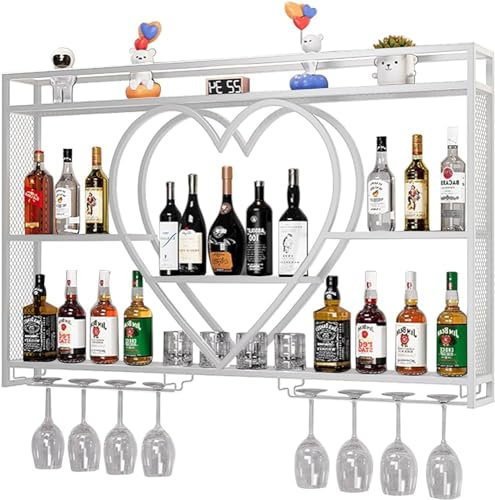 Generic Modernes Wand-weinregal Aus Metall, Schwebende Barregale, Wand-barschrank Mit Glashalter, Barschrank Für Küche, Wohnzimmer, Zuhause, Bar, Café(Size:100x15x80cm/39x5.9x31in,Color:Weiß)