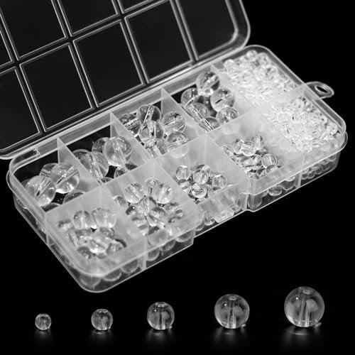 Gocelyn 470+ PCS Clear Crystal Round Glass Beads for DIY Craft Projects, Transparent Glass Spacer Loose Beads for Crafts Charms Pendants Gifts Presents Friendship