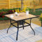 MFSTUDIO Gartentisch Wetterfest, 94 x 94 x 72 cm, Balkontisch, Quadratischer Esstisch mit Metall-Stahlrahmen und 4 cm Schirmloch, für Garten, Hinterhof, Rasen, Hof, Außenterrasse