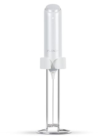 Flendy Wiederaufladbarer Hand Milchaufschäumer Stab, Aufschäumer Stab mit USB-C Ladehalterung, Mini Milchaufschäumer elektrisch Stab Aufladbar für Kaffee, Matcha, Proteinshake, usw.