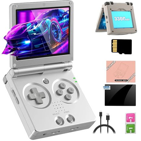 Meiurlex RG35XX SP - Consola de juegos portátil integrada con 10.000 juegos, sistema IPS Linux de 3.5 pulgadas, consola de videojuegos plegable, 3300 mAh, CPU H700, 128G, reproductores portátiles de