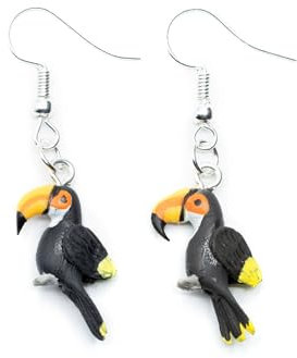 Miniblings Tukan Ohrringe Vogel Tropen Regenwald Handarbeit Mini schwarz - Handmade Modeschmuck I Ohrhänger Ohrschmuck vergoldet