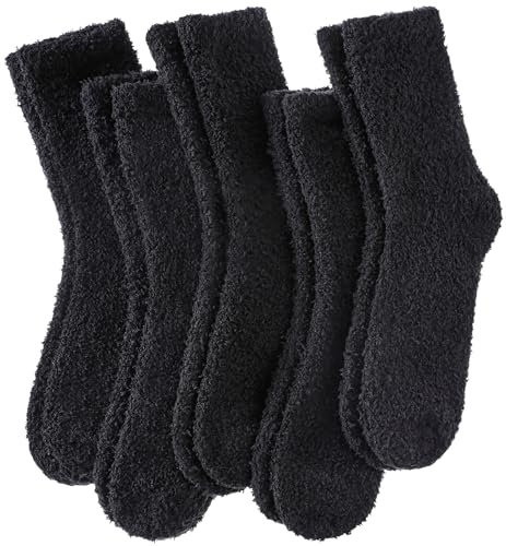 LINEMIN Flauschige Herren-Socken, kuschelig, flauschig, warm, Mikrofaser, weich, Schlafsocken, 5/6 Paar, Schwarz - Fuzzy Socks, Einheitsgröße
