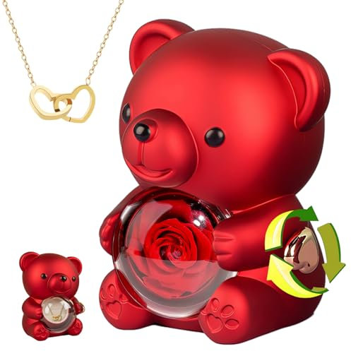goldmiky Rosa Eterna Confezione Regalo,Confezione Regalo con Orsetto Rosa Eterna, Confezione Regalo per la Festa della Mamma, Compleanno, Regalo per Mamma, Fidanzata (Rosso)