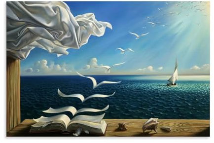 YYUEQIL Salvador Dali Wave Buchgemälde, Poster, Wandkunst, Schlafzimmer, Drucke, Heimdekoration, hängendes Bild, Leinwand, Gemälde, ungerahmt, 50 x 75 cm